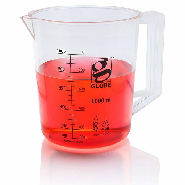 Globe Scientific 1000mL Beaker with Handle, Diamond Essentials, Low Form, Printed Graduations, PMP 3656-1M